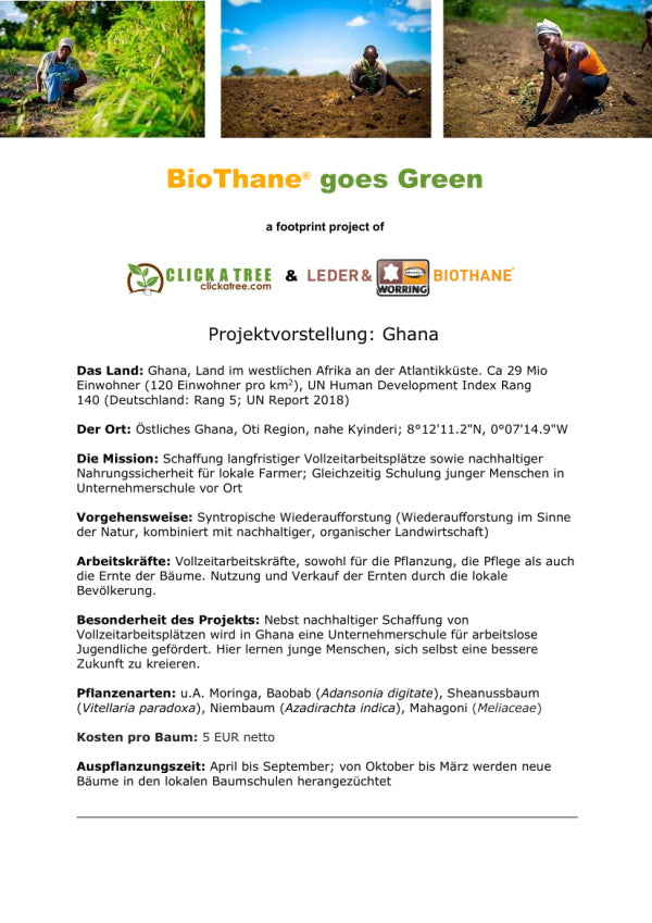 BioThane goes Green Projektübersicht für Ghana mit Aufforstungsinitiative und Partnerschaft mit Click A Tree