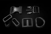 Schwarzes Schnallen-Set (19 mm) mit Steckverschluss, D-Ring und Verstellteilen für BioThane Riemen