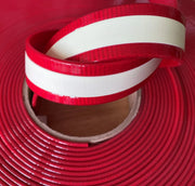 Rotes BioThane Glow-Band mit weißem Reflexstreifen auf Rolle, flexibles beschichtetes Material mit hochsichtbarer reflektierender Oberfläche RD318