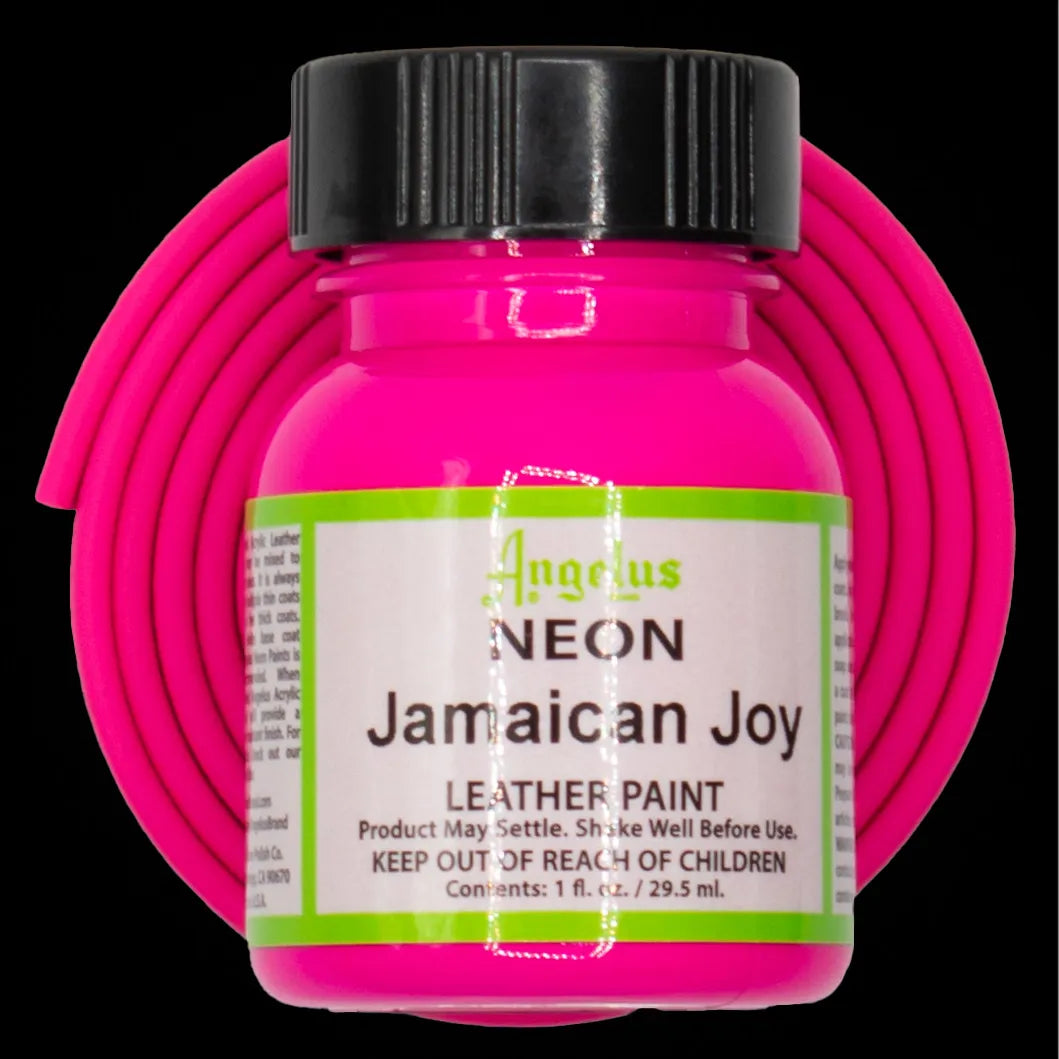 Angelus Jamaican Joy Neon Lederfarbe mit pinkem BioThane Band
