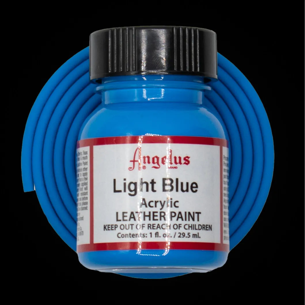 Angelus Light Blue Acryl Lederfarbe mit blauem BioThane Band