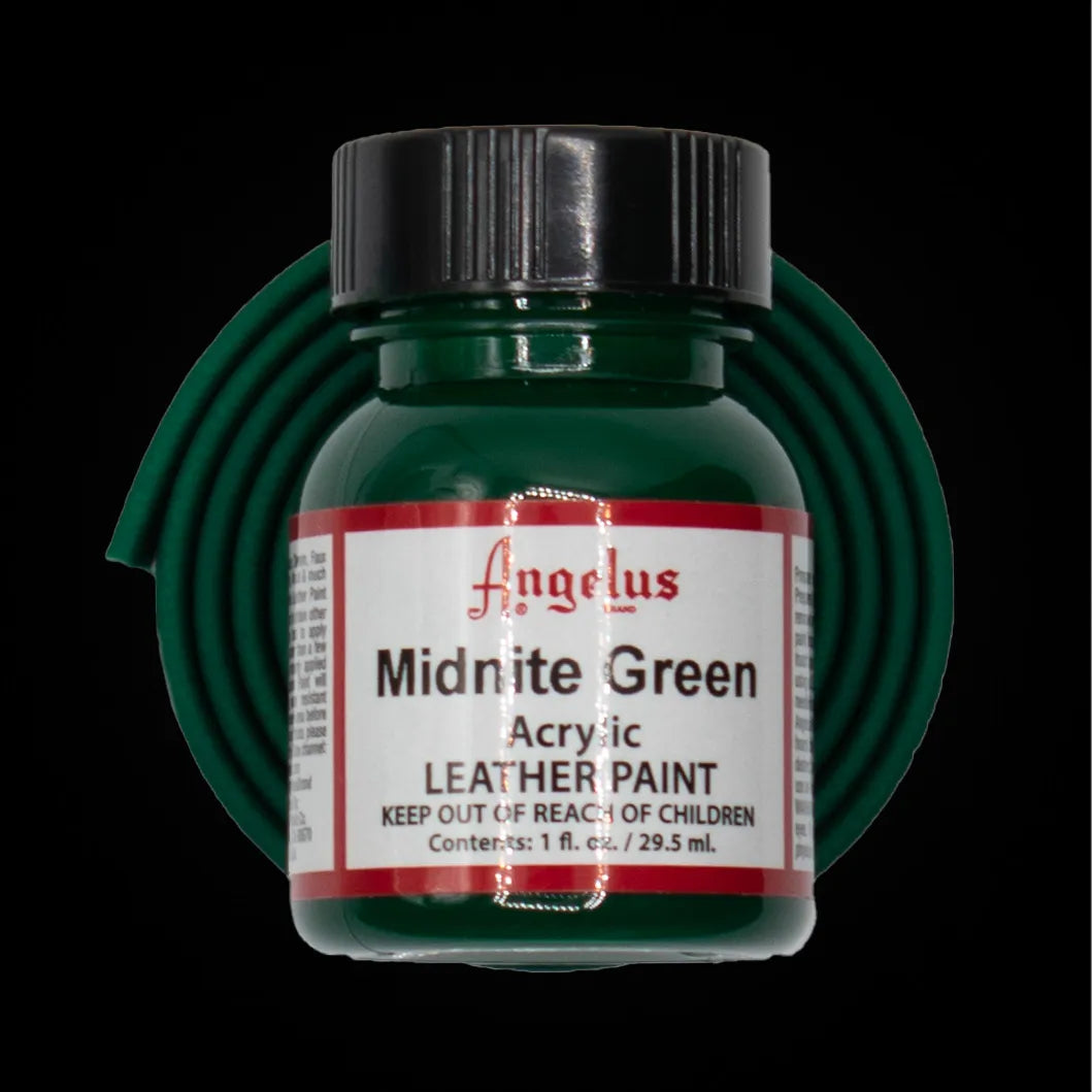 Angelus Midnite Green Acryl Lederfarbe mit grünem BioThane Band