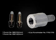 Set aus Metall-Lochstanzen mit Gewinde-Stempelhalter und zwei austauschbaren Lochstempeln (4,0 mm und 5,2 mm) zur Verwendung mit der Handyman Presse für präzise Lochungen in Leder- und BioThane-Streifen
