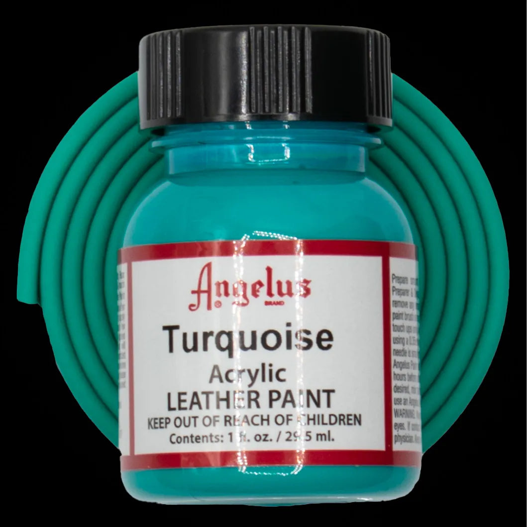 Angelus Turquoise Acryl Lederfarbe mit türkisfarbenem BioThane Band