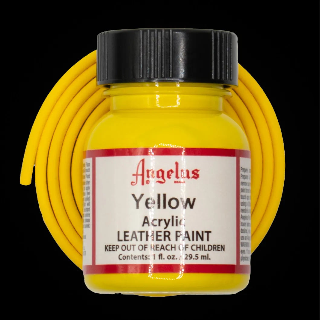 Angelus Yellow Acryl Lederfarbe mit gelbem BioThane Band